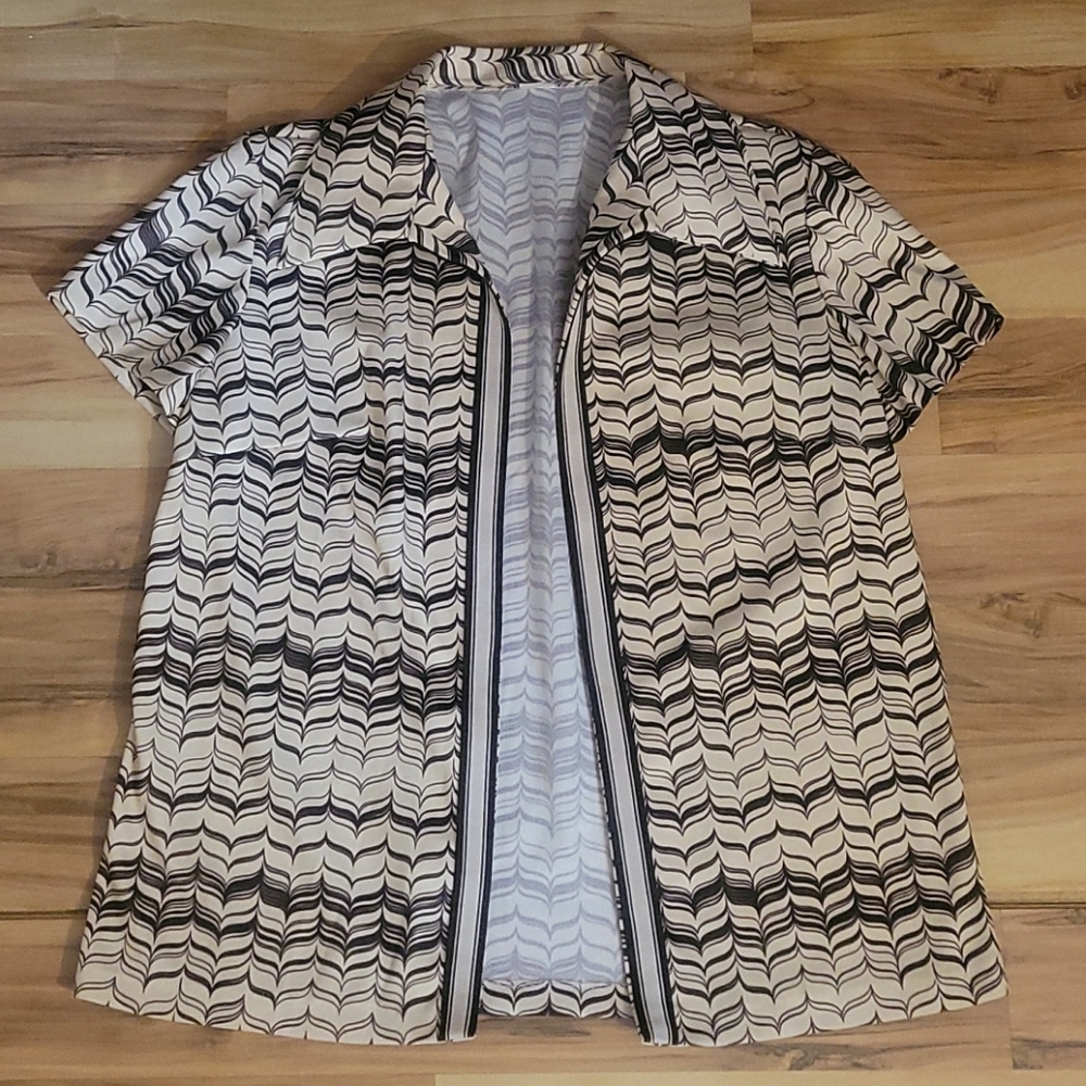 Vintage 70s Abstract Print Open Front Blouse M - image 2